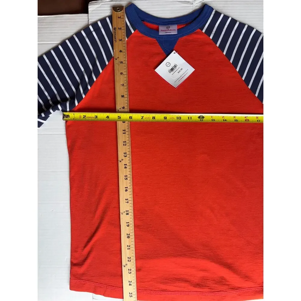 NWT Hanna Andersson Boys 160/US14 Baseball Tee OrangeNavy Stripe RaglanSupersoft